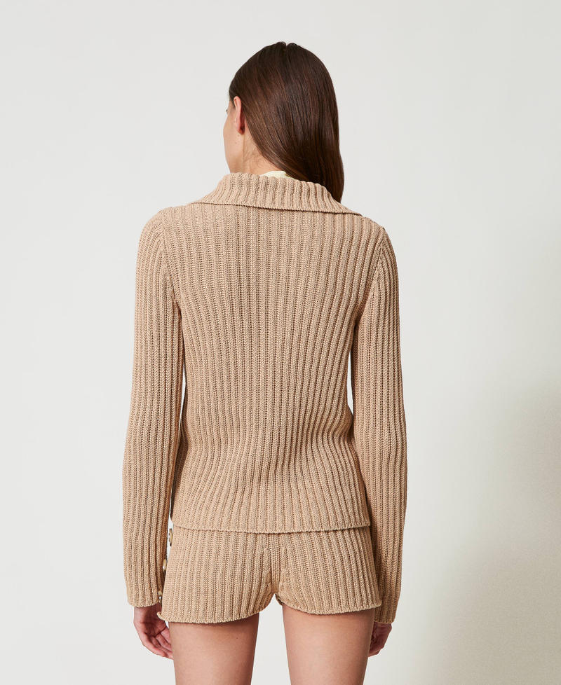 Rib knit jacket with Oval T buttons Dark Rope Beige Woman 251TP3380_12262_03