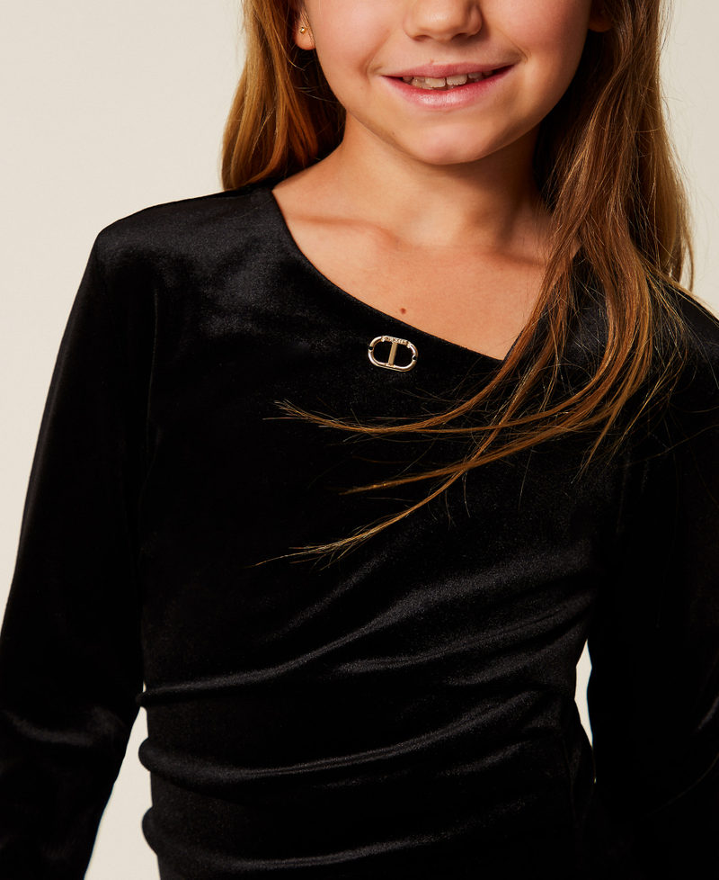 Chenille short dress with oval T Black Girl 252GJ2035_00006_04