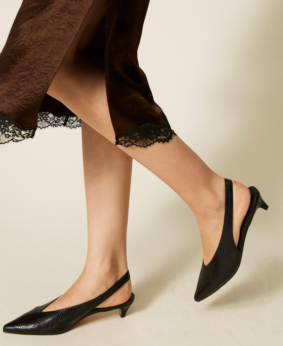 Falda midi de raso froiss&eacute; y encaje Bicolor Darkness Brown / Negro Mujer 262TP2111_13853_04