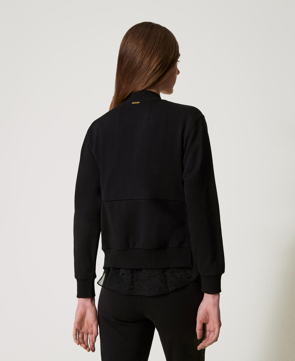 Sweatjacke mit Stickerei und Organza-Einsatz Schwarz Frau 251LL2HAA_00006_03