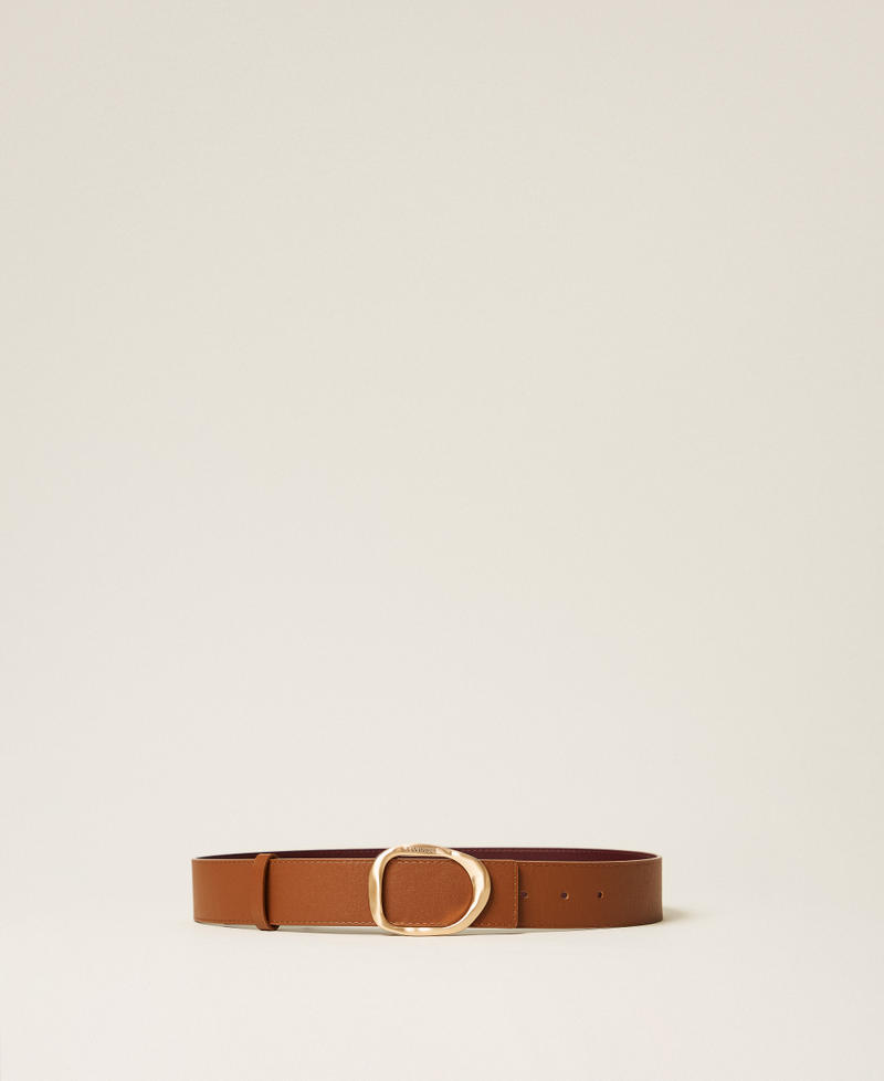 Reversible leather belt with buckle Two tone Land Brown/Winetasting Woman 252TA402A_12675_01
