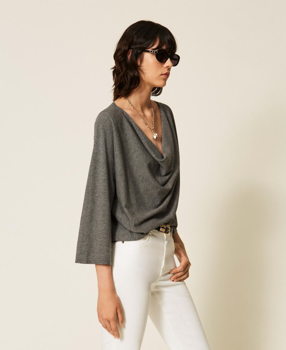 Dual-use maxi jumper Mid Grey Melange Woman 262TP3Q11_12838_02