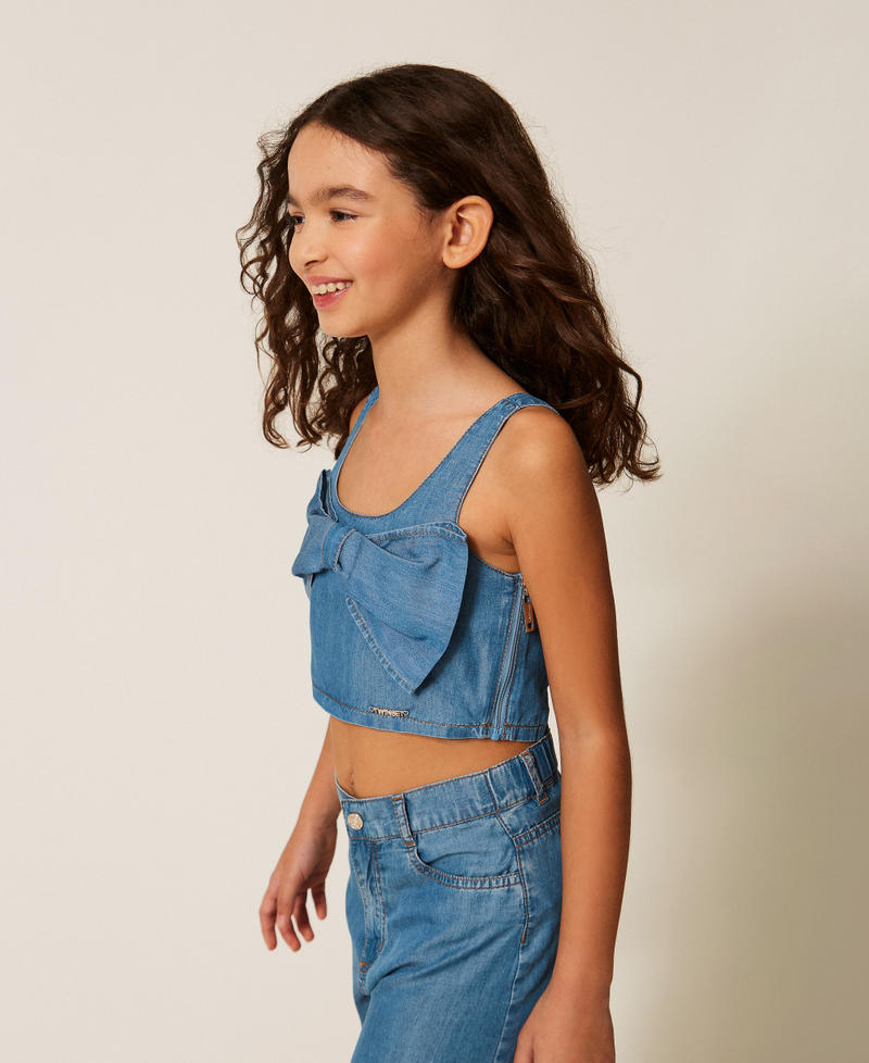 Cropped top with maxi bow Mid Blue Chambray Girl 261GJ2071_13235_02