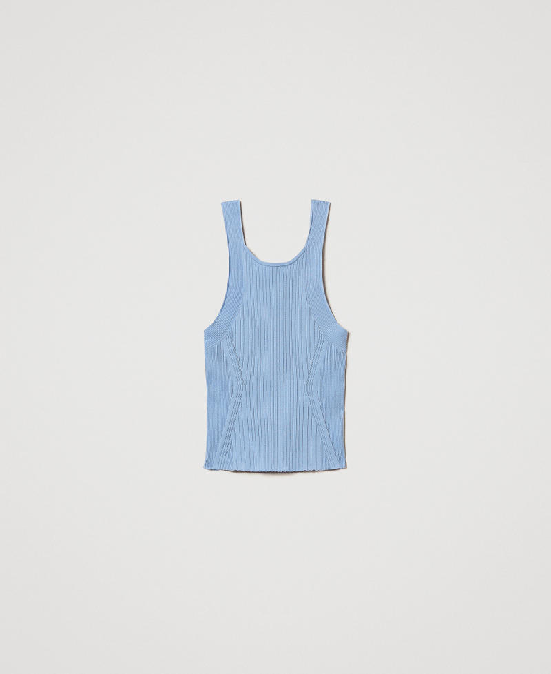 Fitted rib knit top Light Blue Topaz Woman 251LL3FCC_12106_S0