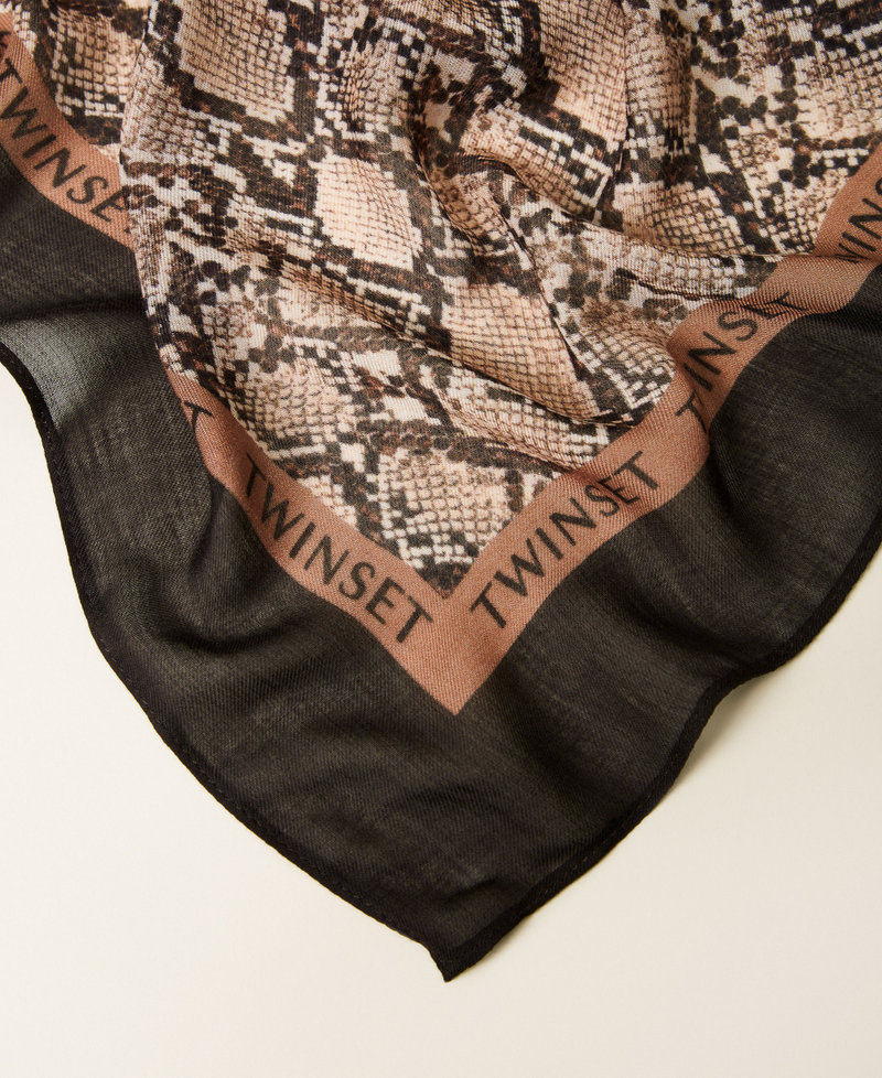 Kefiah with logo and animal print "Dune" Beige Python Print Woman 262LI4BRR_13705_02