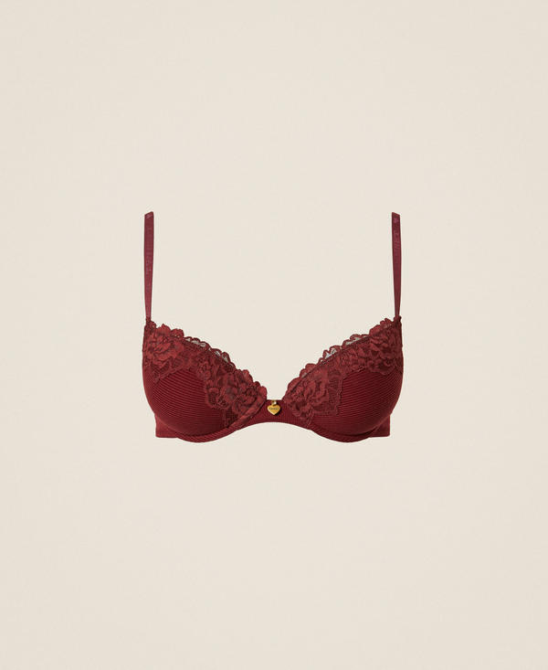 Ribbed push-up bra with lace