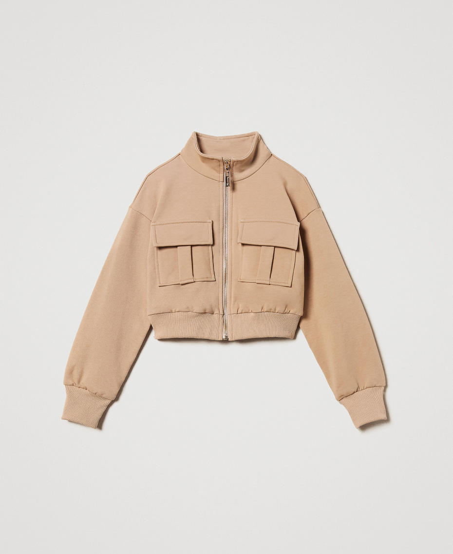 Plush bomber jacket with pockets Beige Hemp Girl 251GJ2585_00310_S0