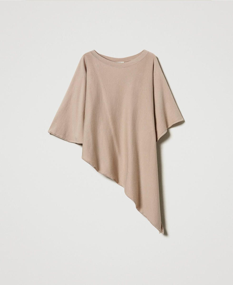 Asymmetrischer Strickponcho Wonder Beige Frau 242LL3BAA_11044_S0