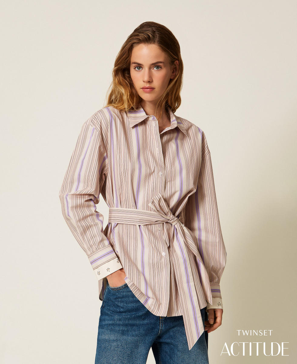 Camicia in cotone riciclato a righe Stampa Micro Stripes Donna 252AP2340_12666_PA