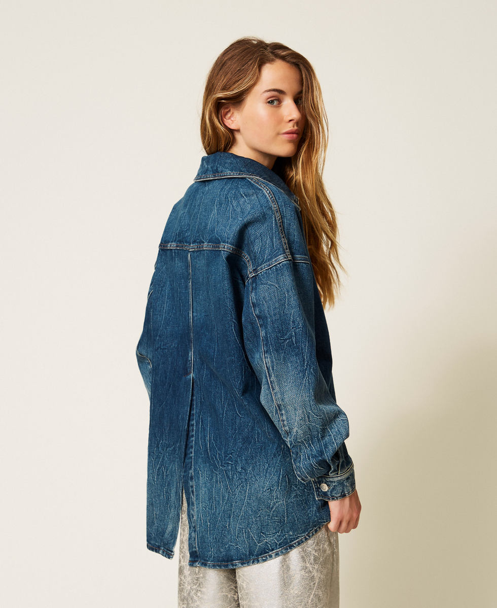 Denim shirt with slit "Mid Denim" Blue Woman 252AP2420_01611_02