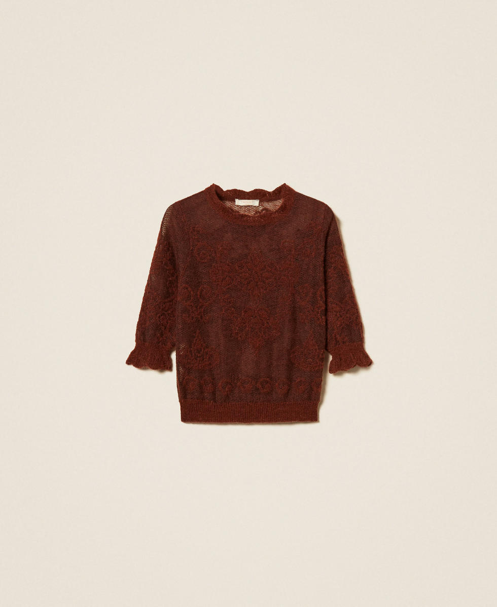 Maglia in misto alpaca jacquard Marrone "Cherry Wood" Donna 262TP3341_06501_S0