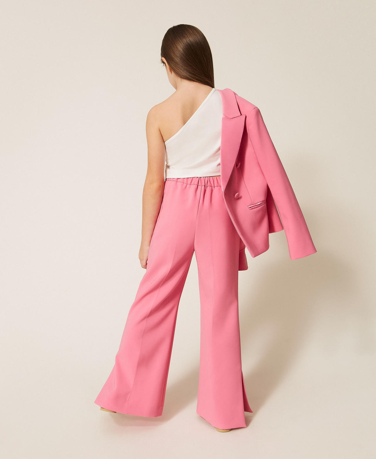 Flared-Hose aus Cr&ecirc;pe mit Schlitzen &bdquo;Aurora Pink&ldquo;-Rosa M&auml;dchen 261GJ2Q51_07207_03