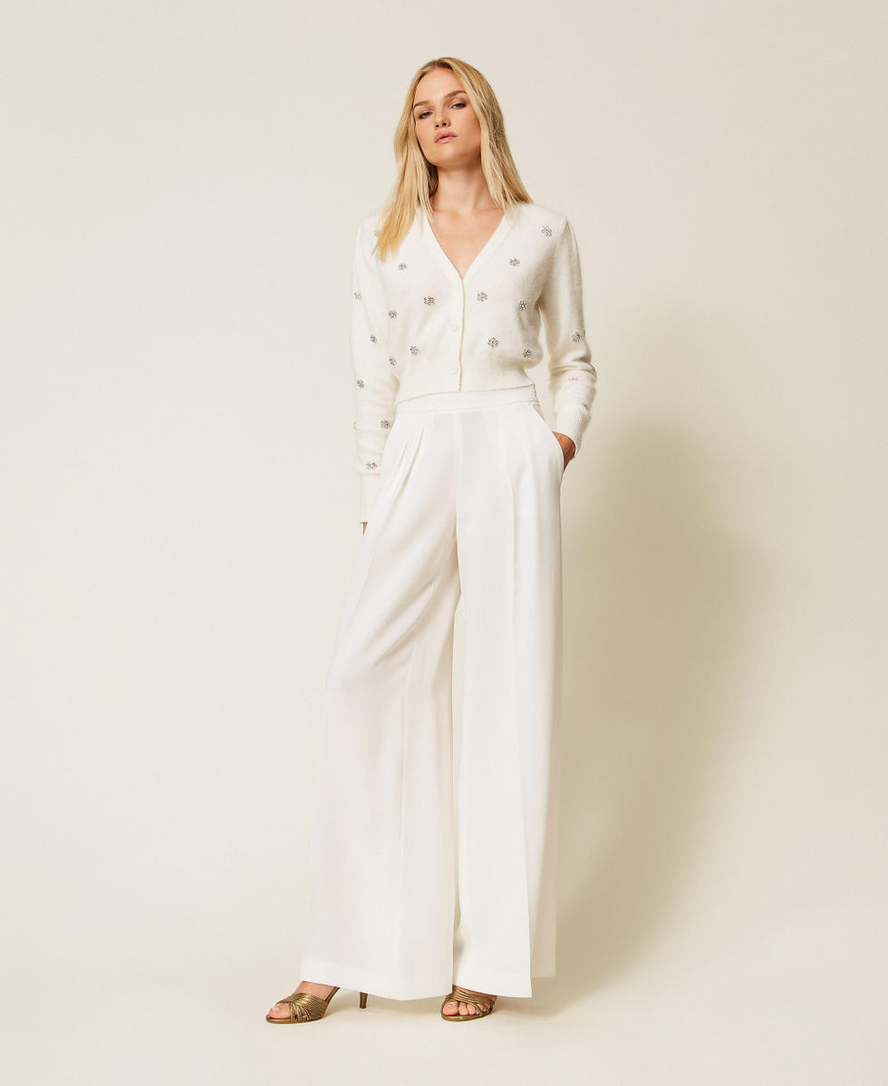 Pantaloni wide leg in cr&ecirc;pe Bianco Neve Donna 252TT2401_00282_01