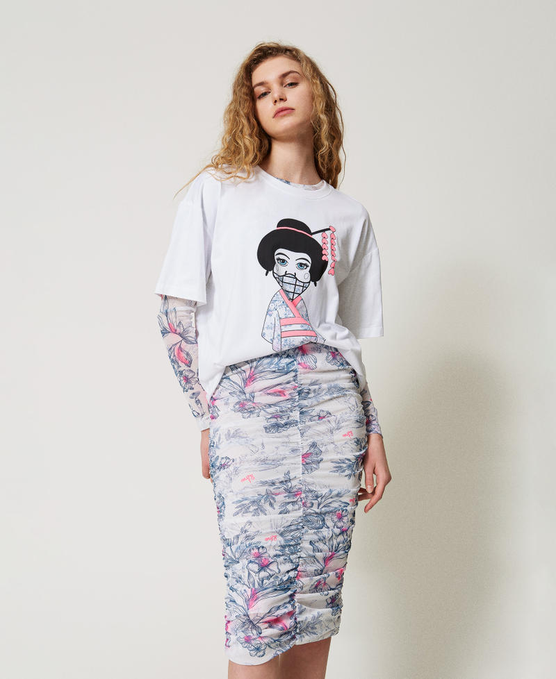 MYFO Midirock mit Raffmotiv Japanese Toile De Jouy Frau 251AQ2102_12431_01