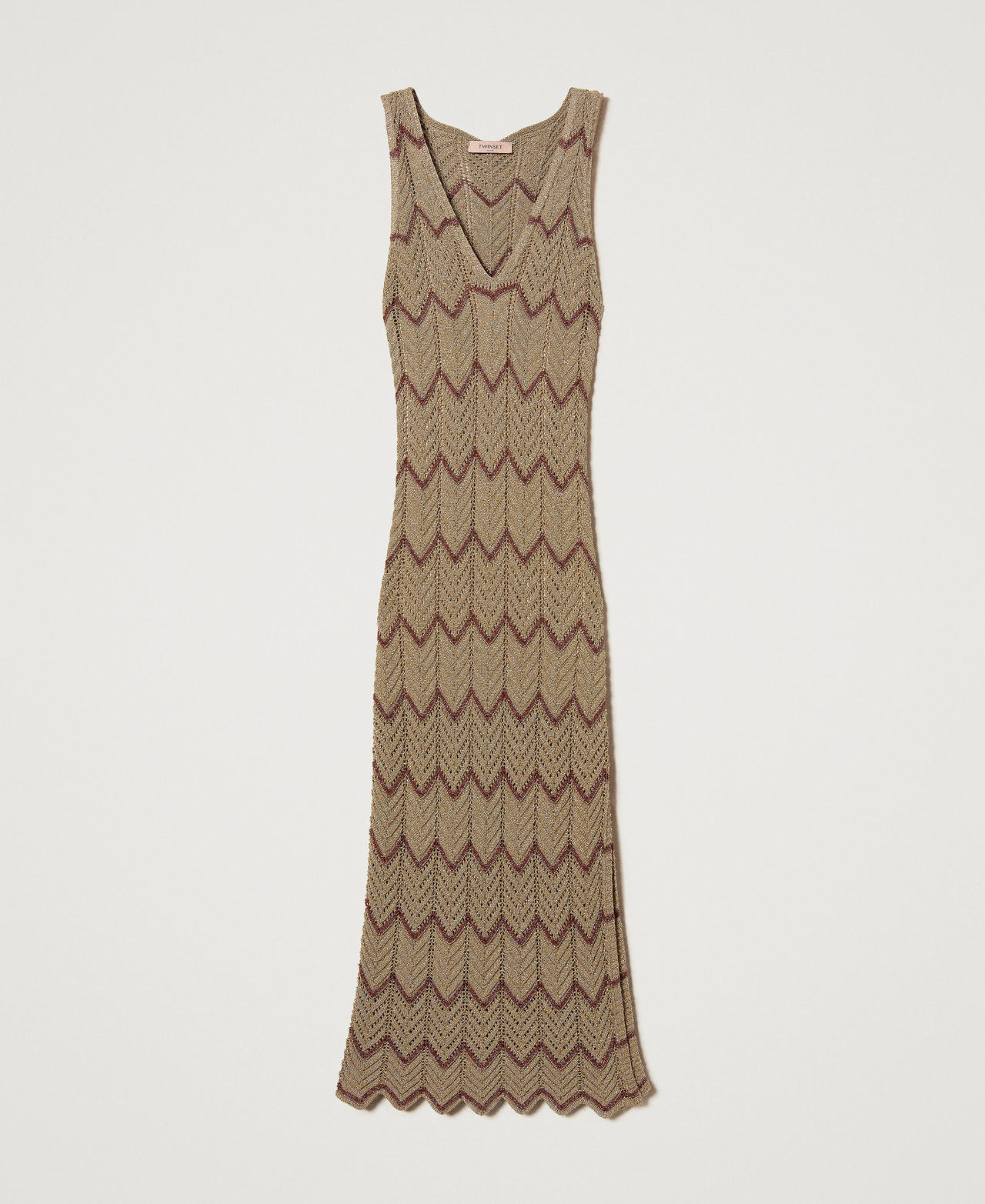Midi dress in two-tone knit Two-tone Lurex Golden Green/Amber Brown Woman 251TT3197_12528_0S
