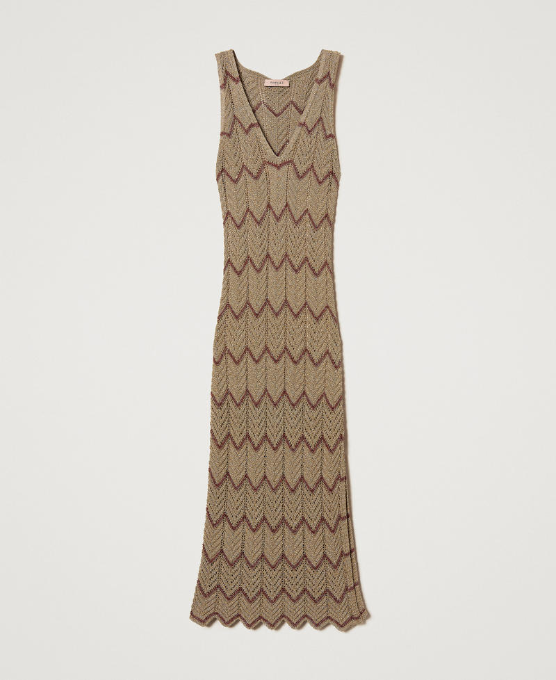 Midi dress in two-tone knit Two-tone Lurex Golden Green/Amber Brown Woman 251TT3197_12528_0S