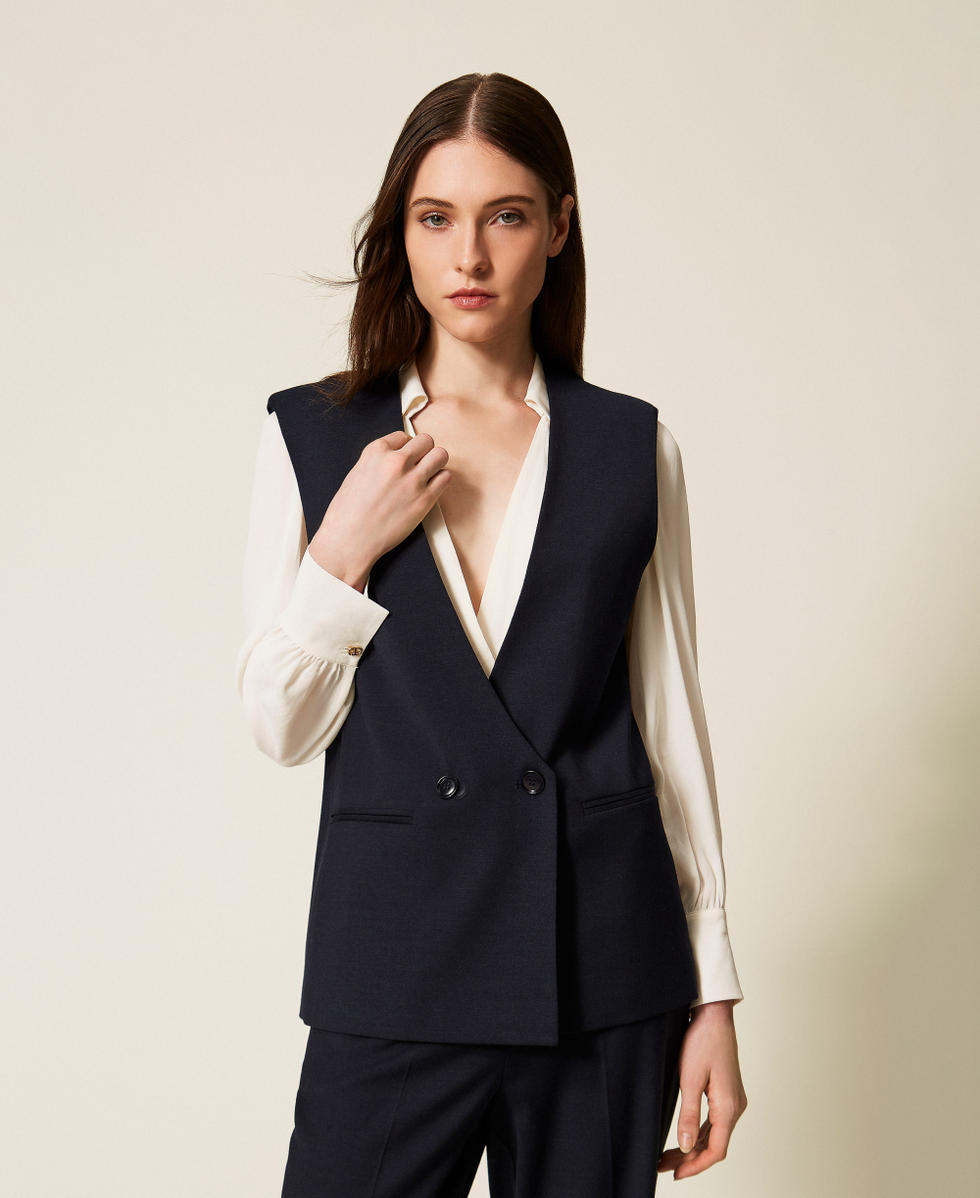 Gilet en laine m&eacute;lang&eacute;e Bleu Classique Femme 252TT2126_11956_04