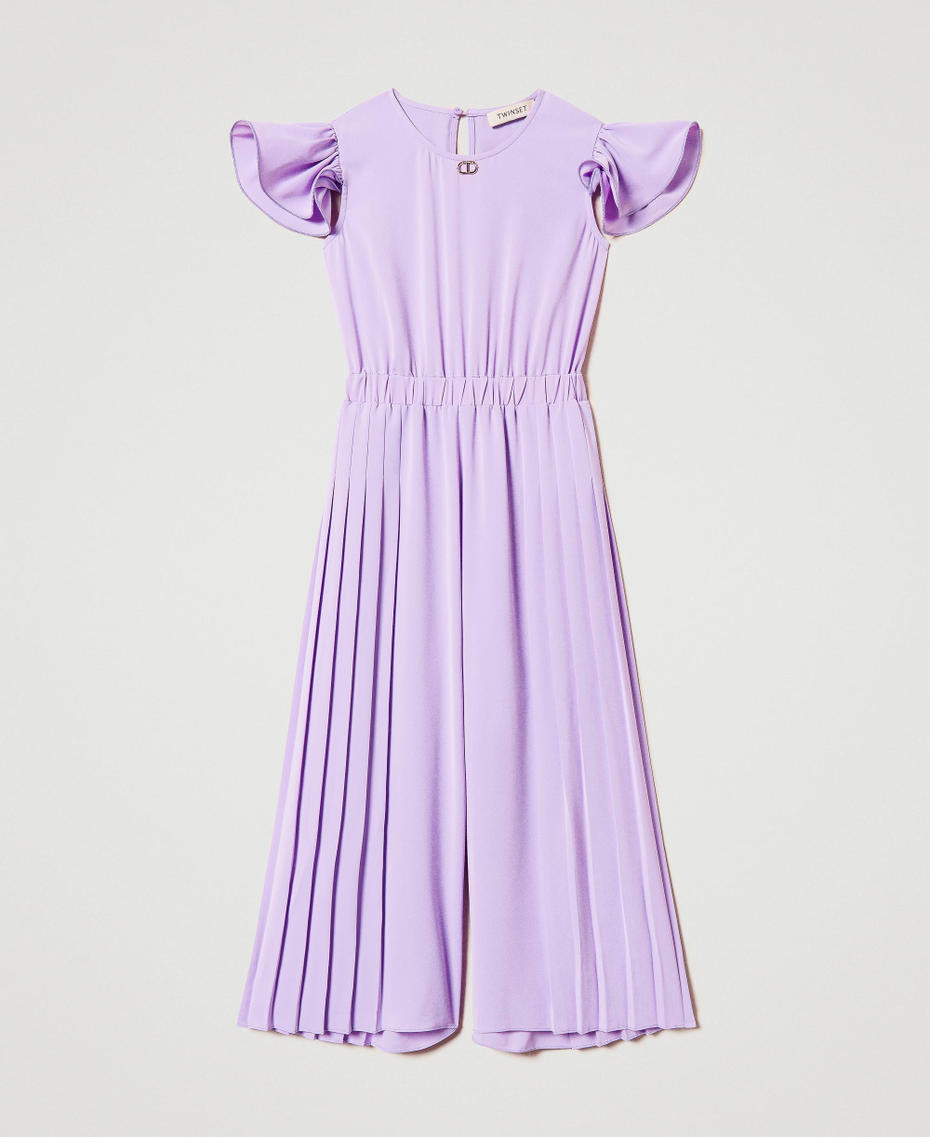 Pleated crêpe de Chine jumpsuit Pastel Violet Girl 251GJ2QQ4_11862_S0