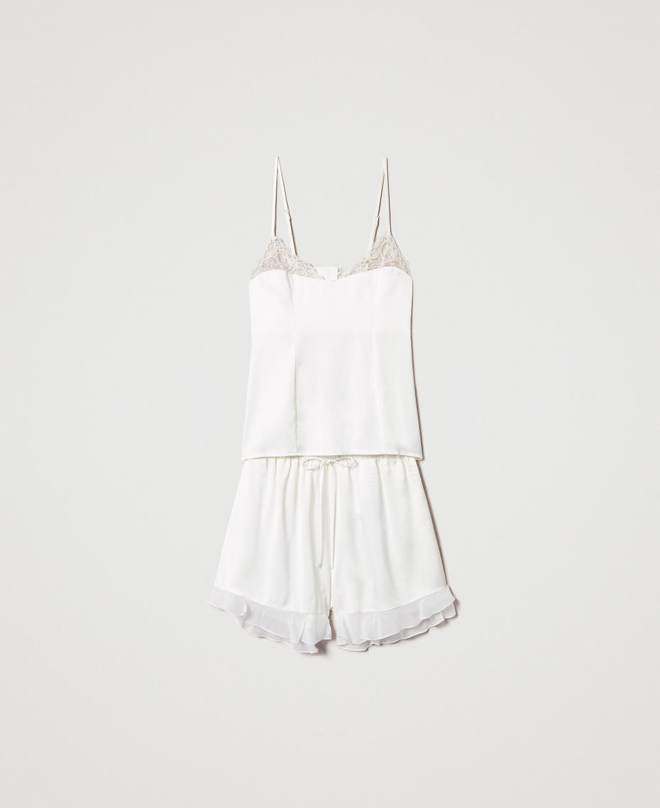 Pijama corto de raso con encaje Blanco Antique White Mujer 251LL2MBB_00245_S0