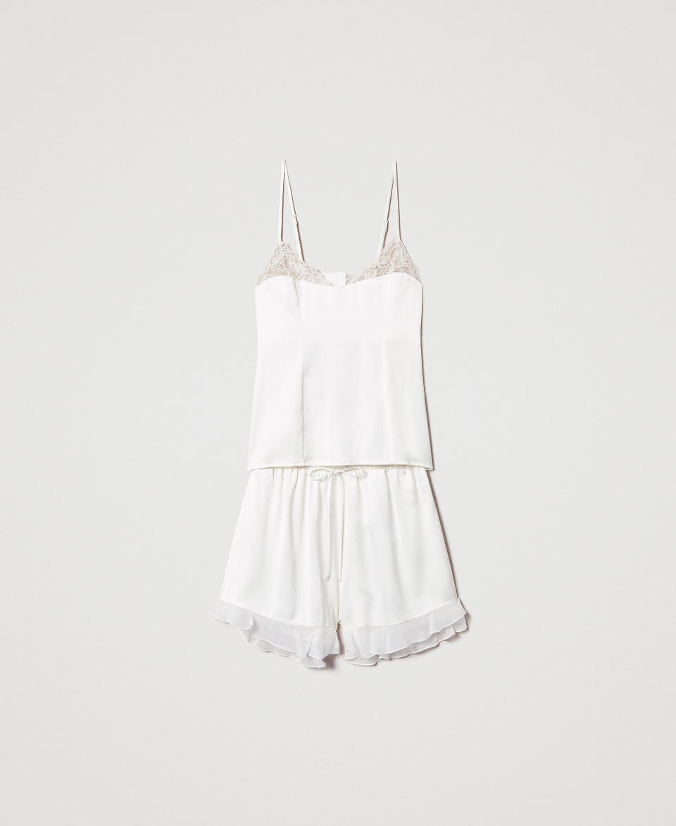 Short satin pyjamas with lace Antique White Woman 251LL2MBB_00245_0S