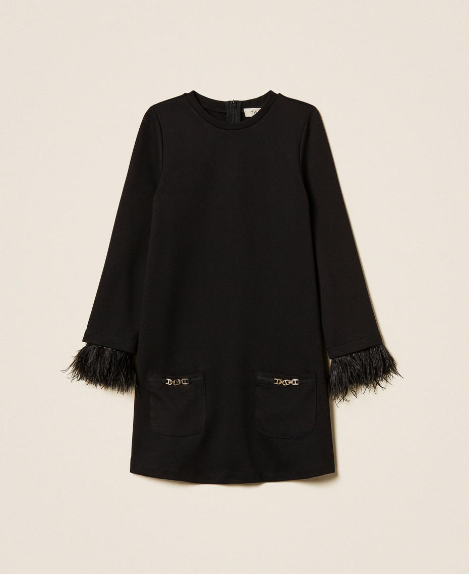 Short dress with pockets and feathers Black Girl 252GJ2111_00006_S0