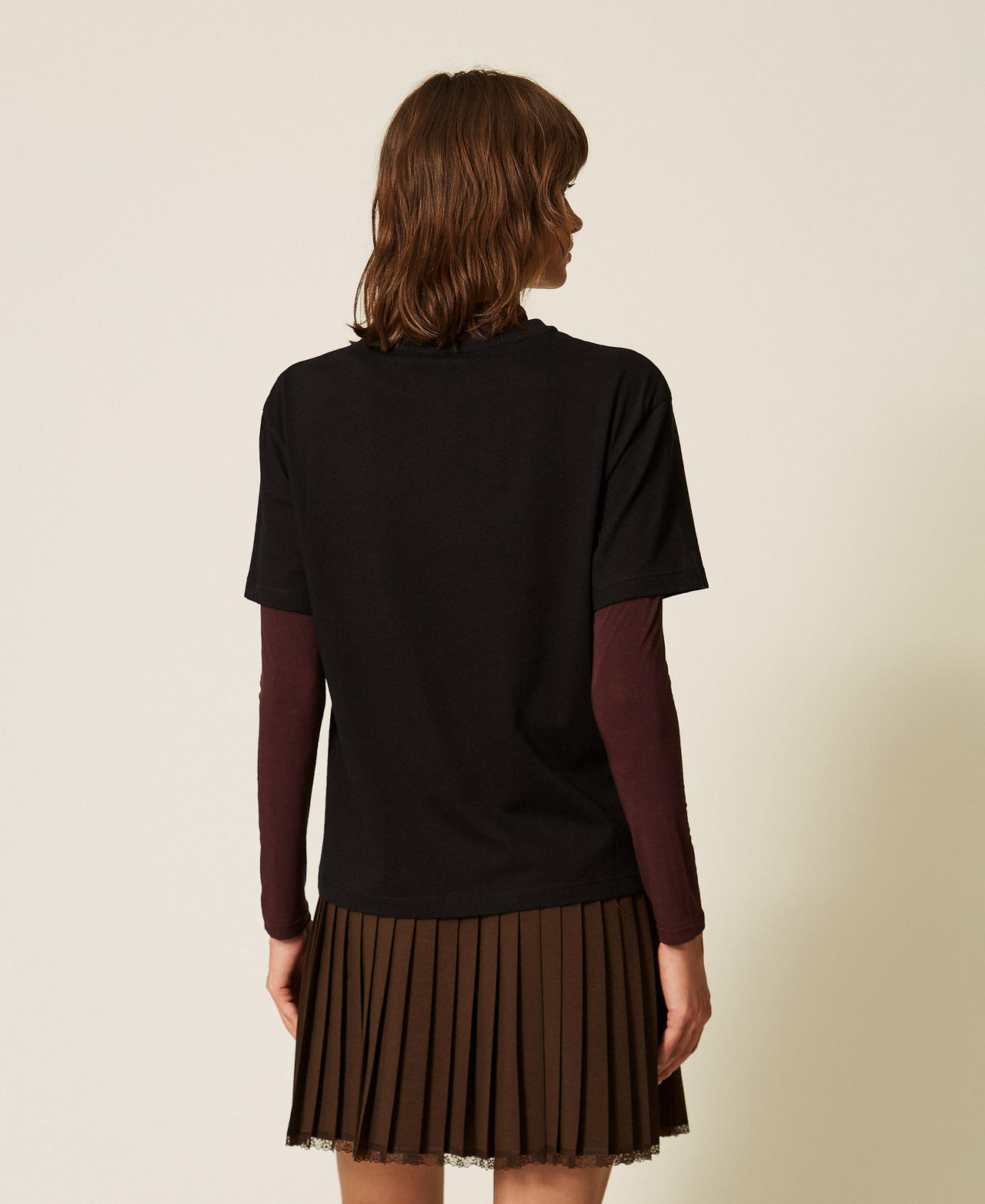 T-shirt regular ras-du-cou avec imprim&eacute; Imprim&eacute; Faon/Noir Femme 262TF2090_14114_03