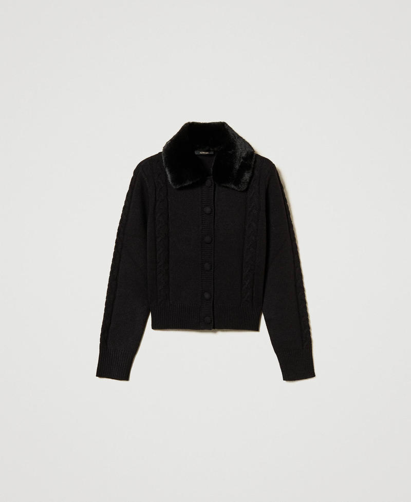 Cardigan corto con collo in faux fur Nero Donna 242AT3230_00006_S0