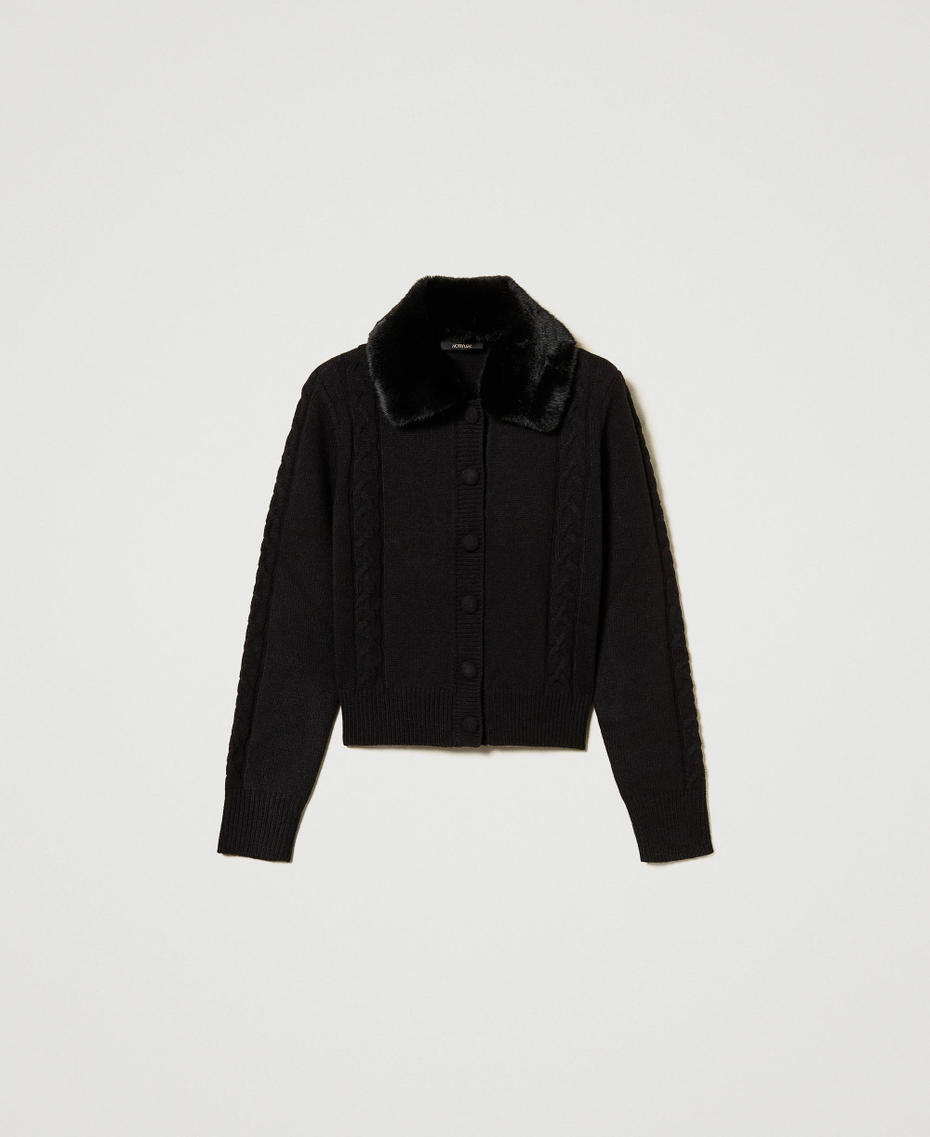 Cardigan corto con collo in faux fur Nero Donna 242AT3230_00006_S0