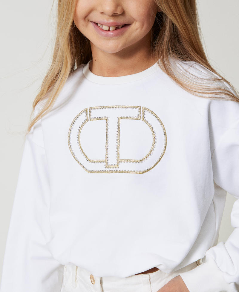 Sweatshirt mit aufgesticktem „Oval T“ "Ice"-Weiß Mädchen 251GJ2584_00808_04