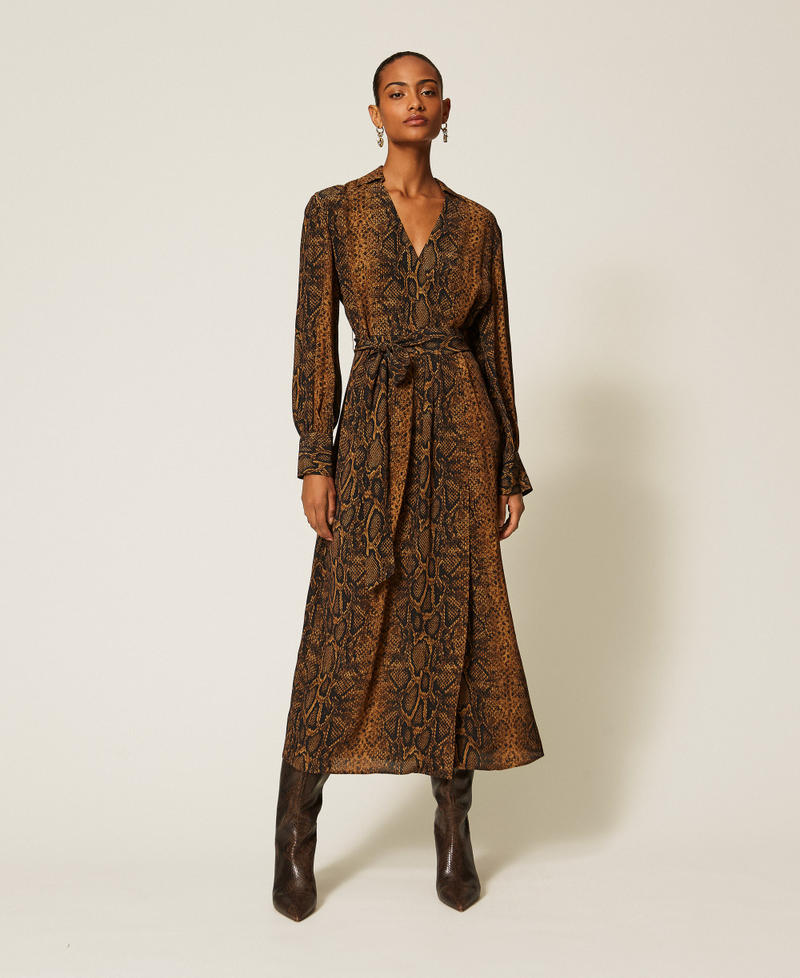 Maxikleid mit Pythonprint Pythonprint "Nut"-Braun / Black Frau 262TT2600_14141_01