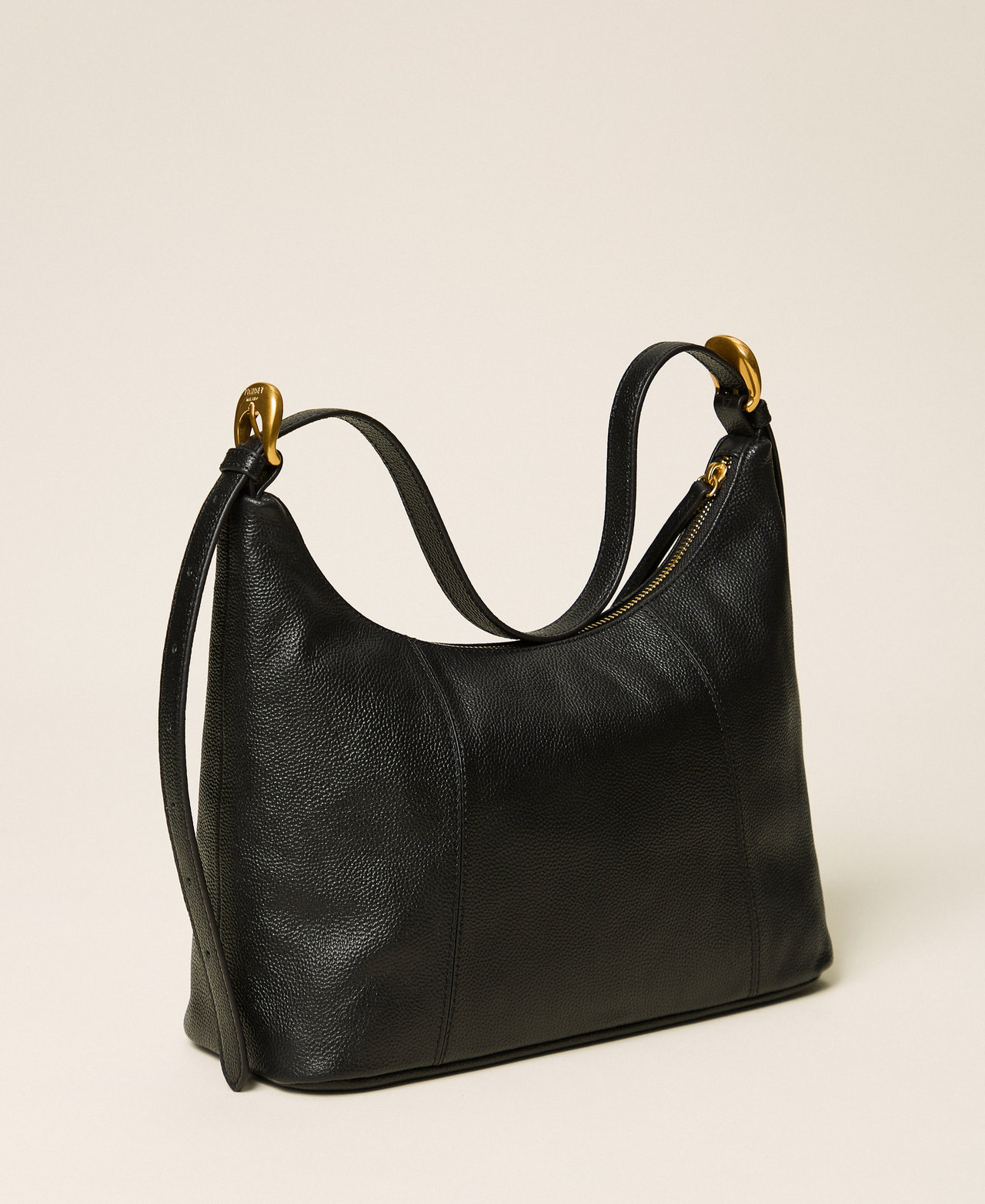 Hobo-Bag aus Leder mit verstellbarem Riemen Schwarz Frau 262TB7191_00006_03