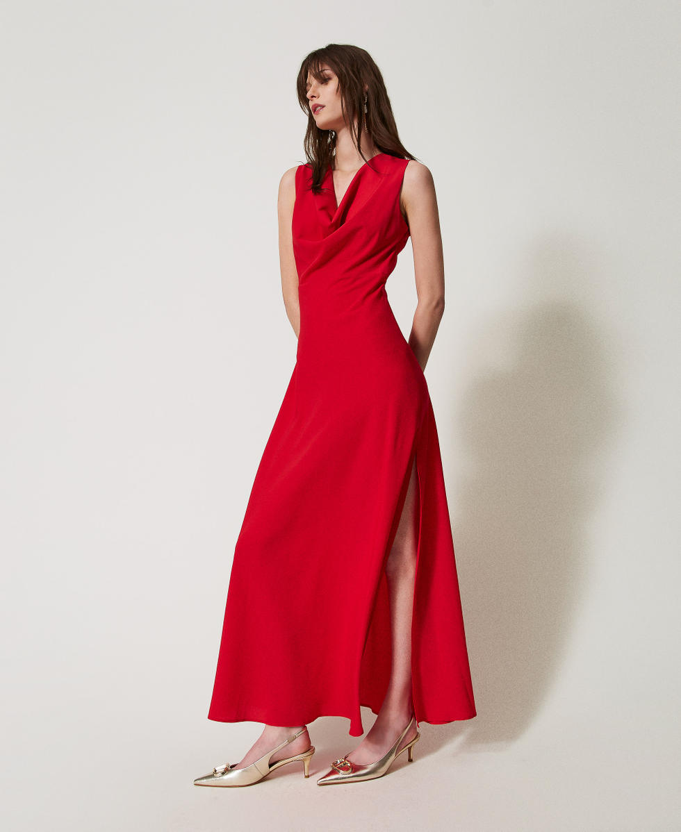 Robe longue ajust&eacute;e avec drap&eacute; Hibiscus Red Femme 251TF2062_12365_01