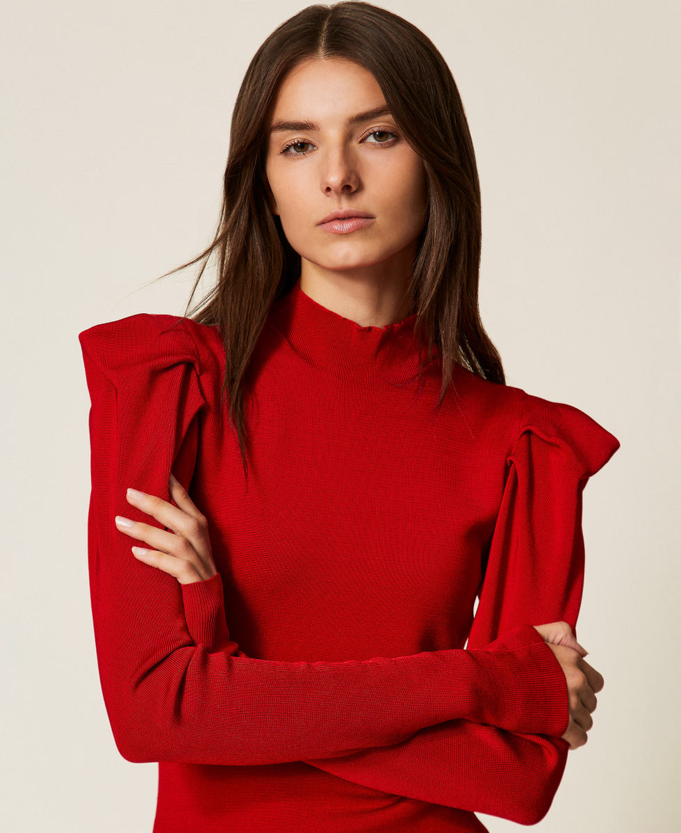 Short knit dress with draping Cherry Red Woman 252AT3010_00034_04