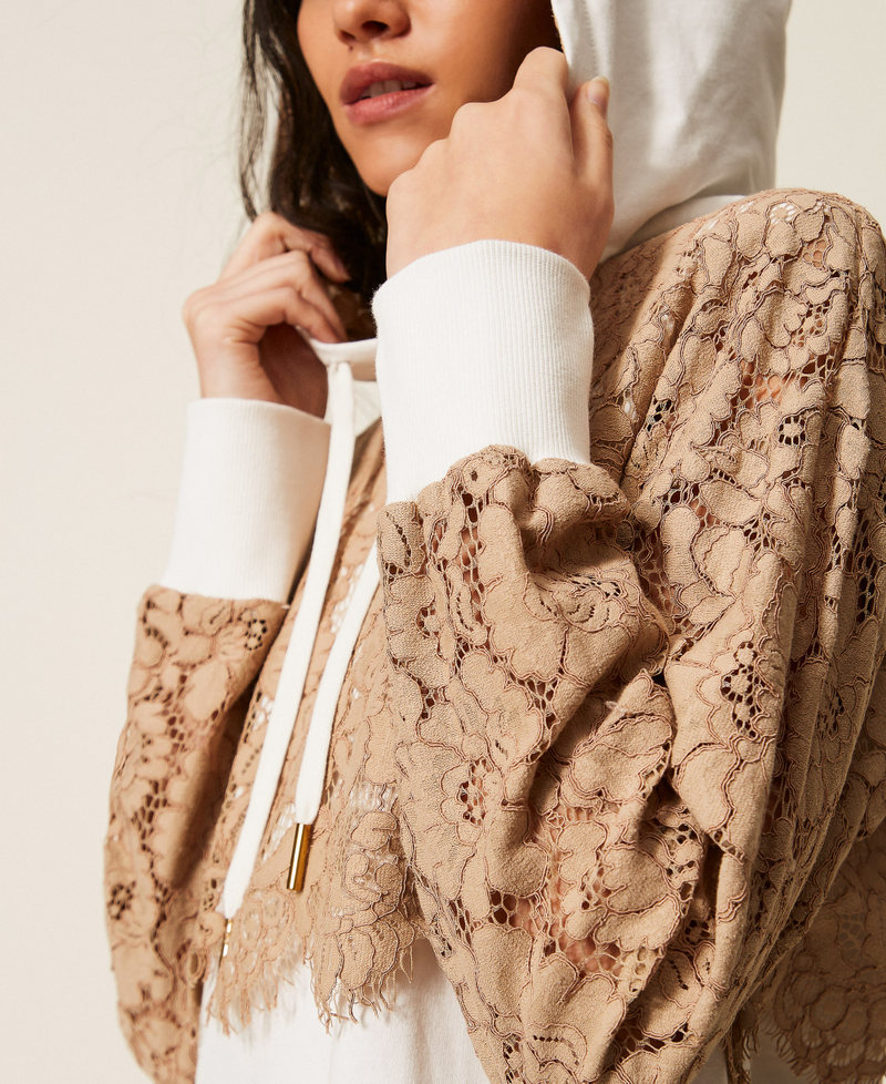 Robe courte en molleton et dentelle Bicolore Incense/Blanc Cass&eacute; Femme 261LL2AAA_13298_04