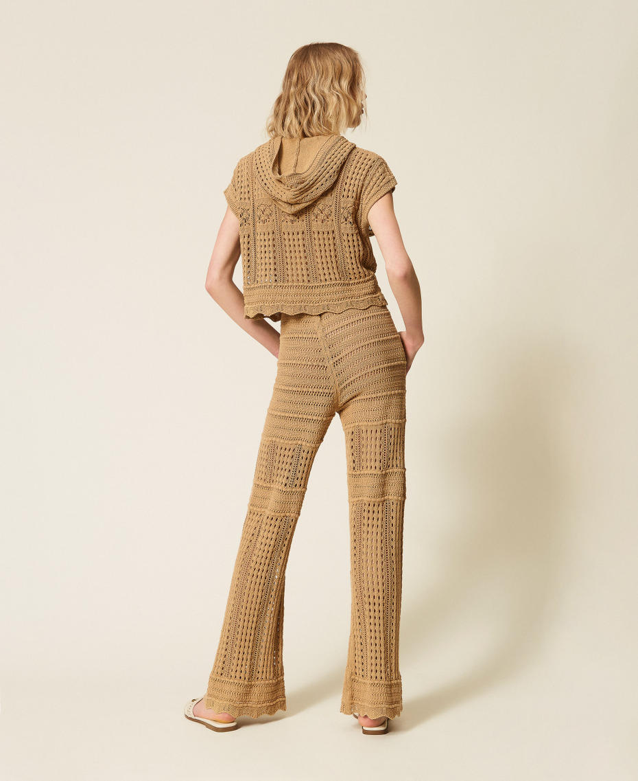 Check knit trousers Cork Brown Woman 261TT3262_13452_03
