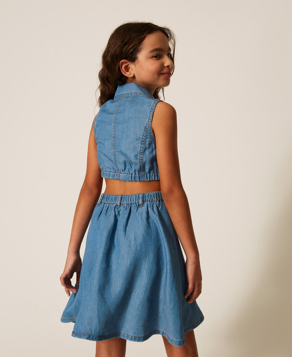 Kurzes Kleid aus Chambray mit Cut-out Chambray Mid Blue M&auml;dchen 261GJ2074_13235_03
