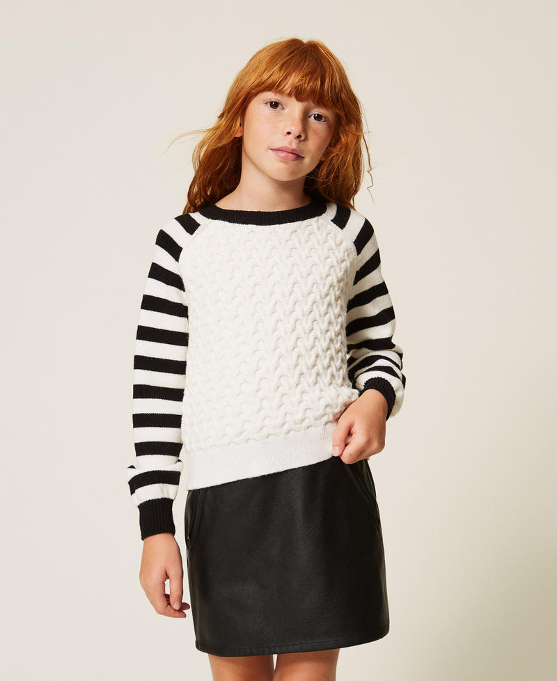 Jumper with striped sleeves "Snow" White/Black Stripes Girl 262GJ3043_13777_01