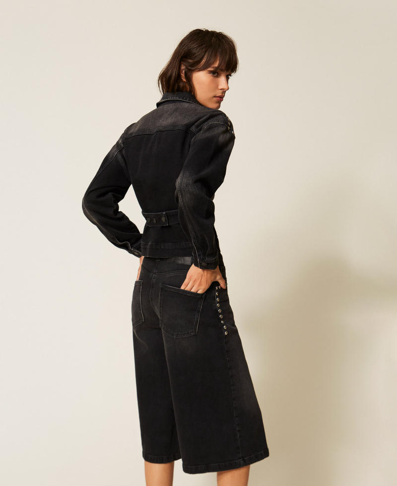 Denim Bermuda shorts with studs Washed Black Denim Woman 261AP2263_12908_02