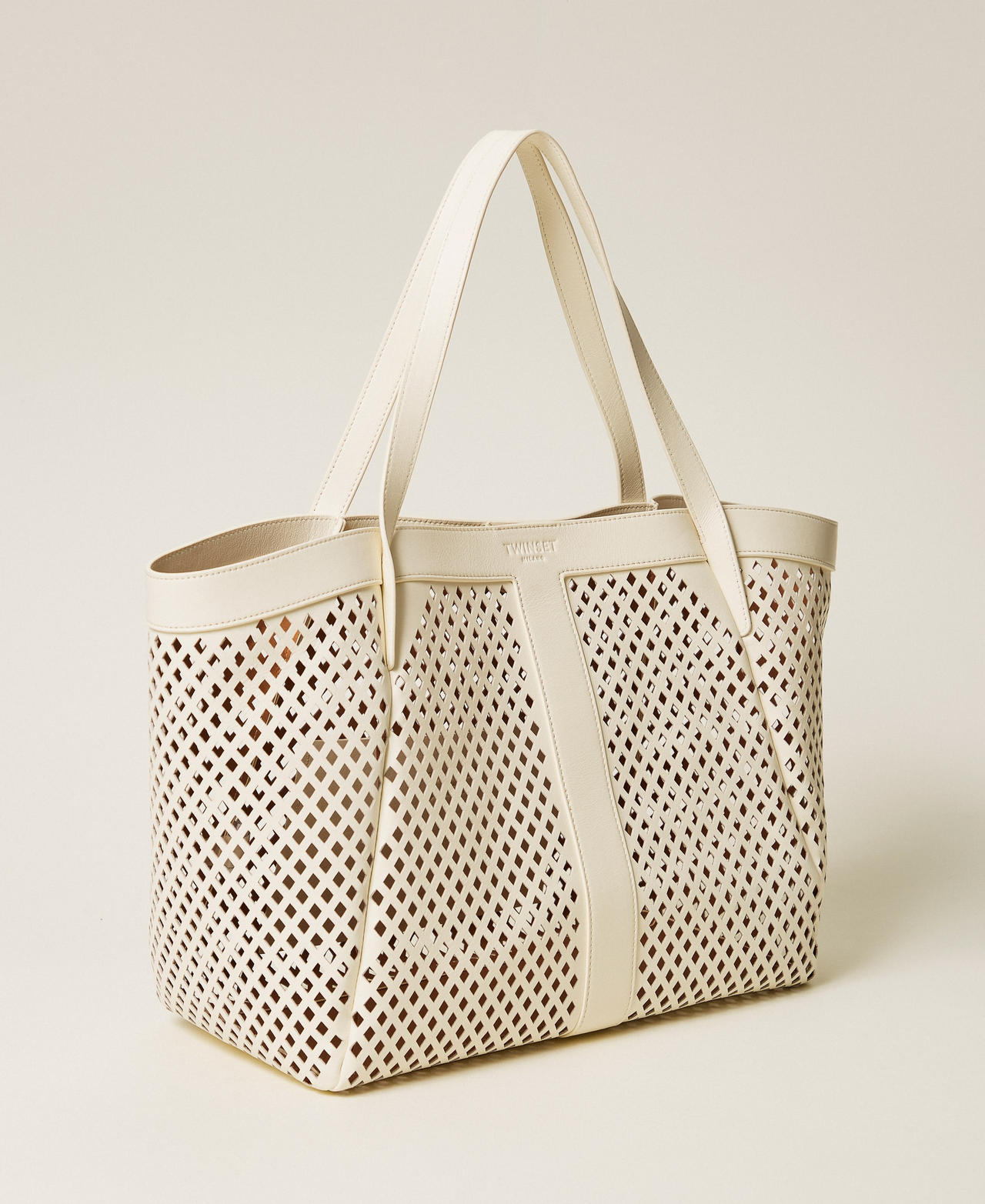 Mesh leather shopper bag Mother Of Pearl Woman 261TD8550_00059_02