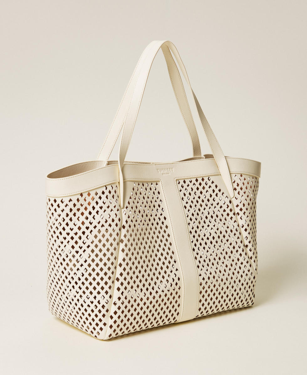 Shopper aus perforiertem Leder Perlmutt Frau 261TD8550_00059_02