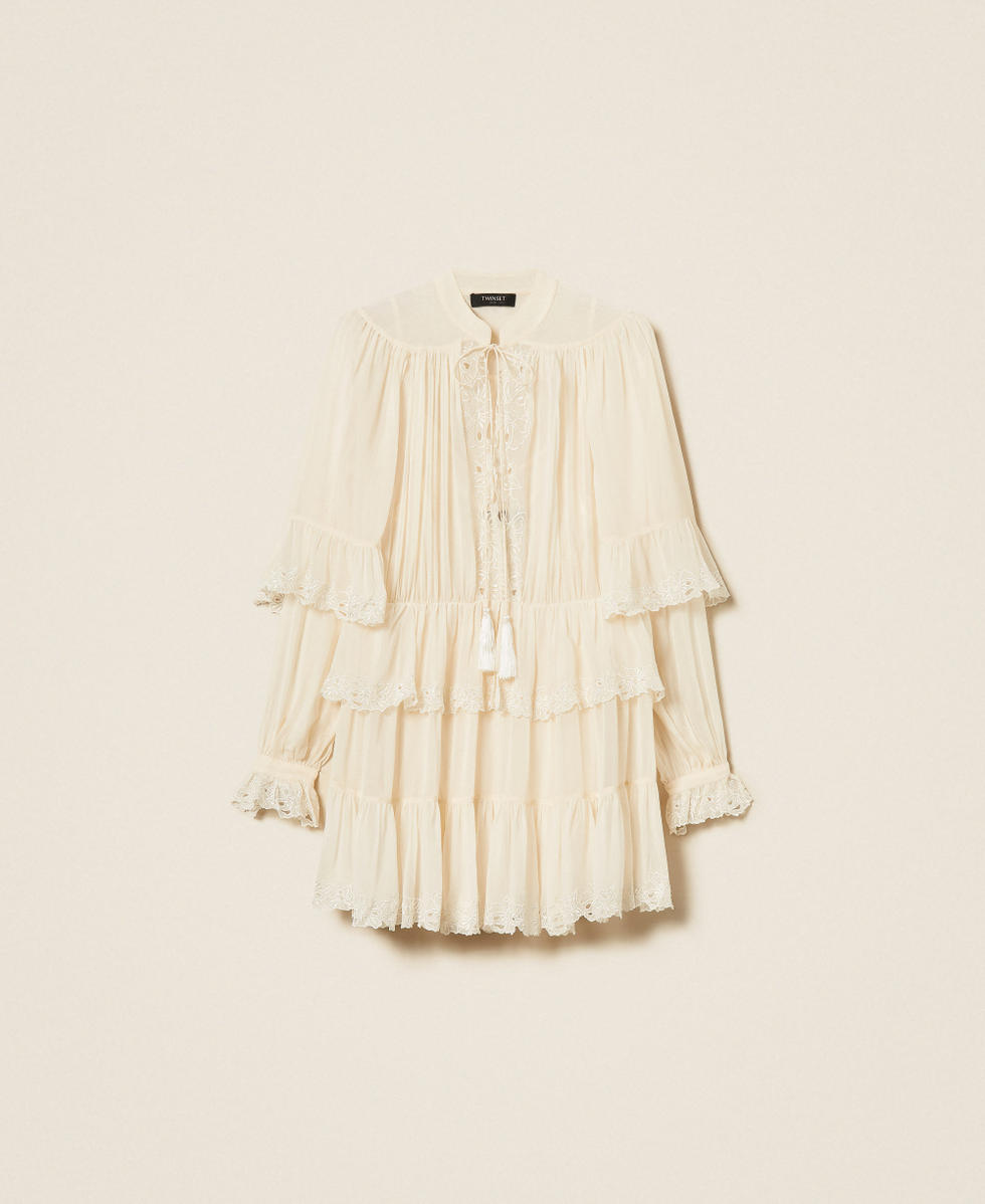 Short georgette dress with embroidery