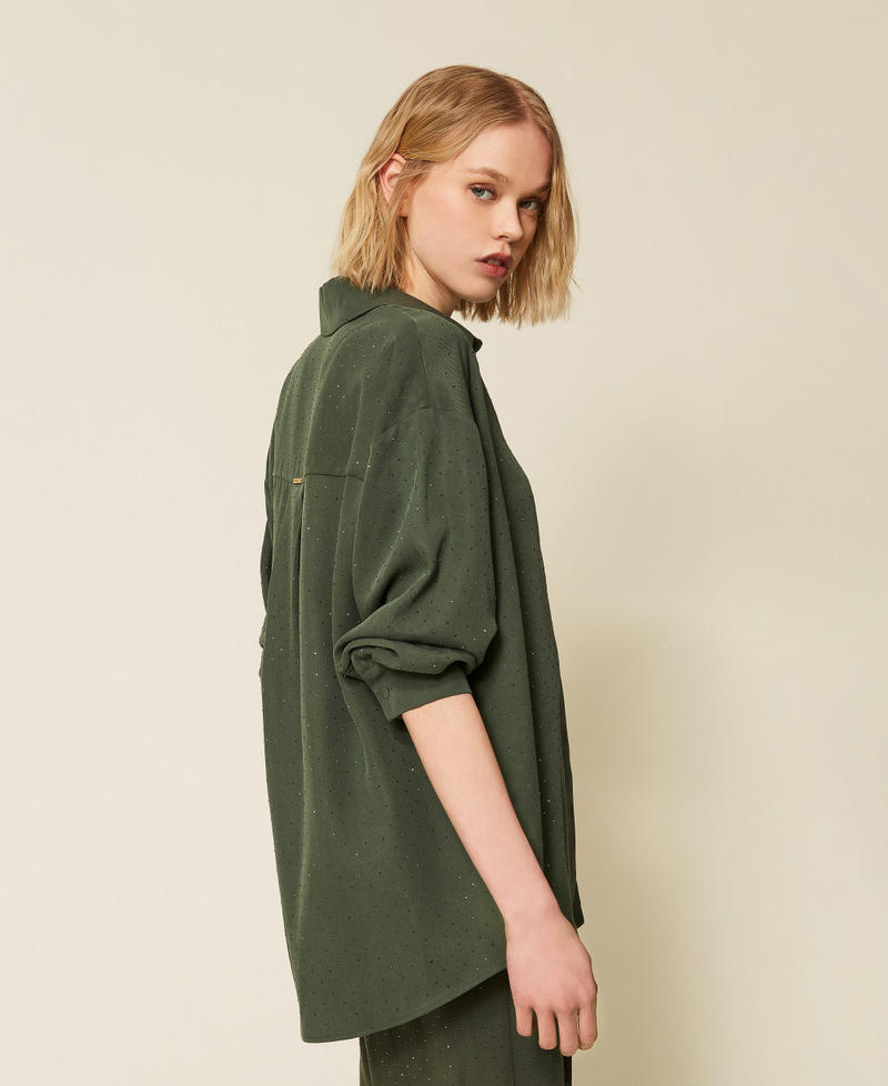 Twill shirt with studs Thyme Green Woman 261LL2PBB_12843_02
