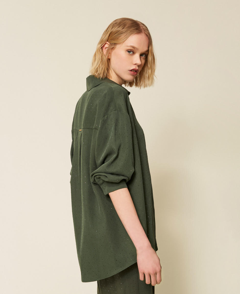 Twill shirt with studs Thyme Green Woman 261LL2PBB_12843_02