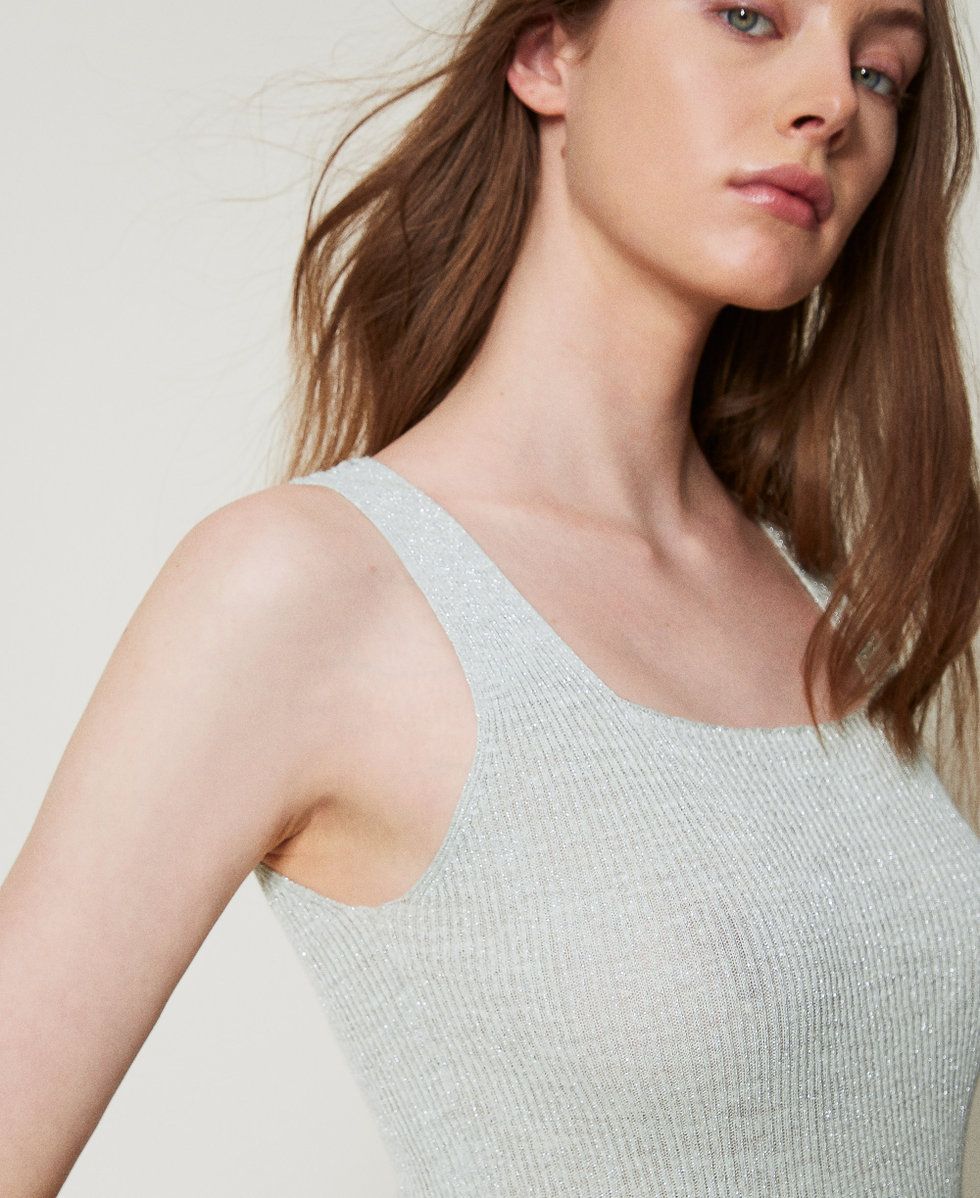 Linen-blend knit top Light Nymph Lurex Woman 251TT3147_12455_04
