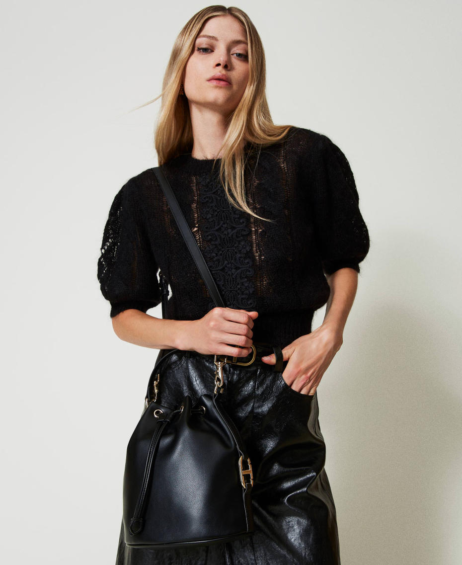 Bucket bag with Oval T buckle Black Woman 242TB7230_00006_S0