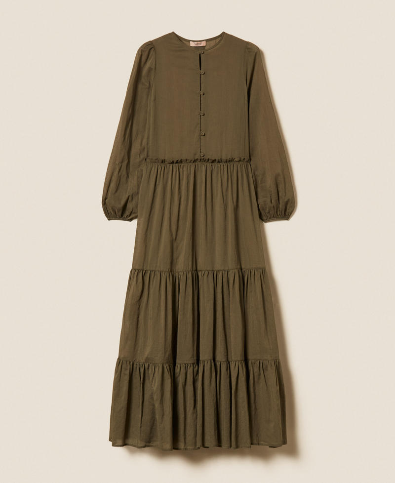 Langes Kleid aus Musselin mit R&uuml;schen Alpengr&uuml;n Frau 261TF2051_00914_S0