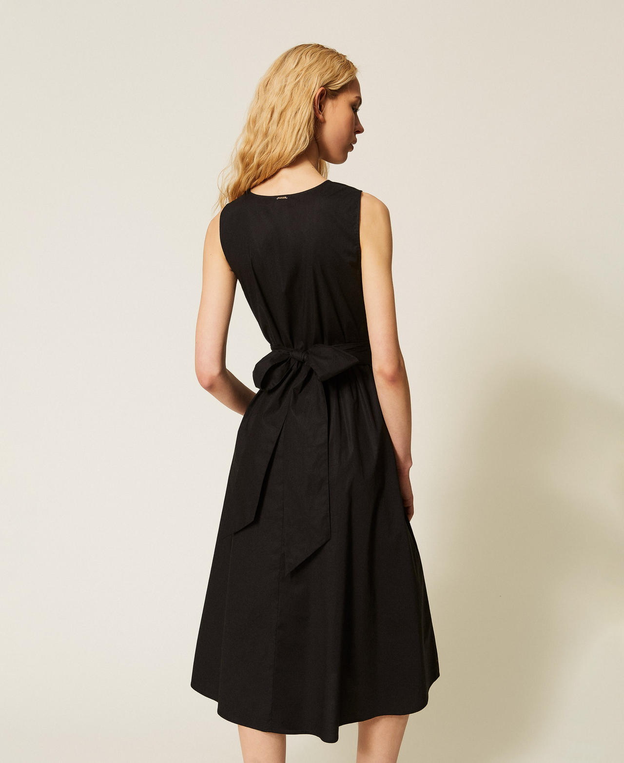Midi poplin dress with logo belt Black Woman 261TT2161_00006_03