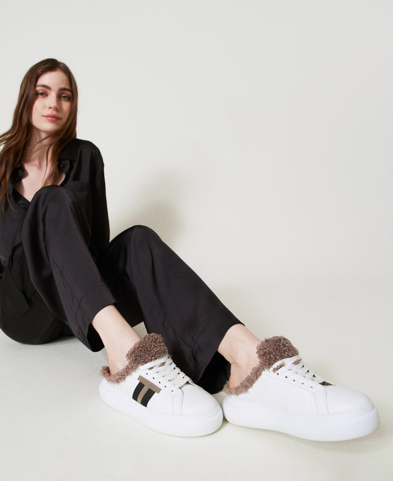 Slide-on trainers with faux fur White Woman 242TGT192_00001_0S