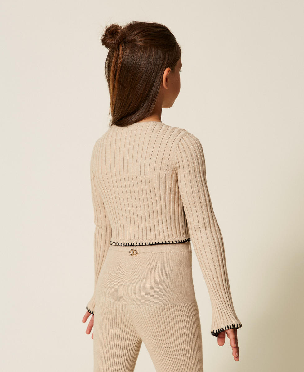Pull ras-du-cou c&ocirc;tel&eacute; avec broderie Beige &laquo;&nbsp;Biscuit&nbsp;&raquo; Fille 252GJ3092_10884_03