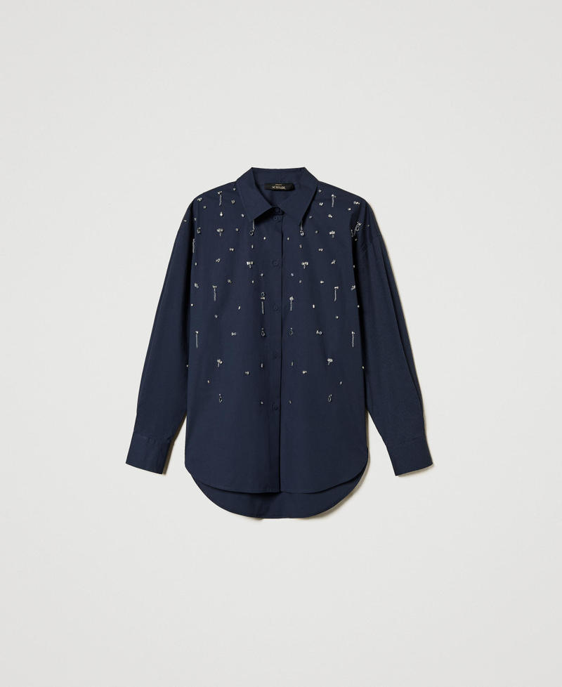 Camicia con ricami a mano Deep Blue Donna 251AP2291_03585_S0